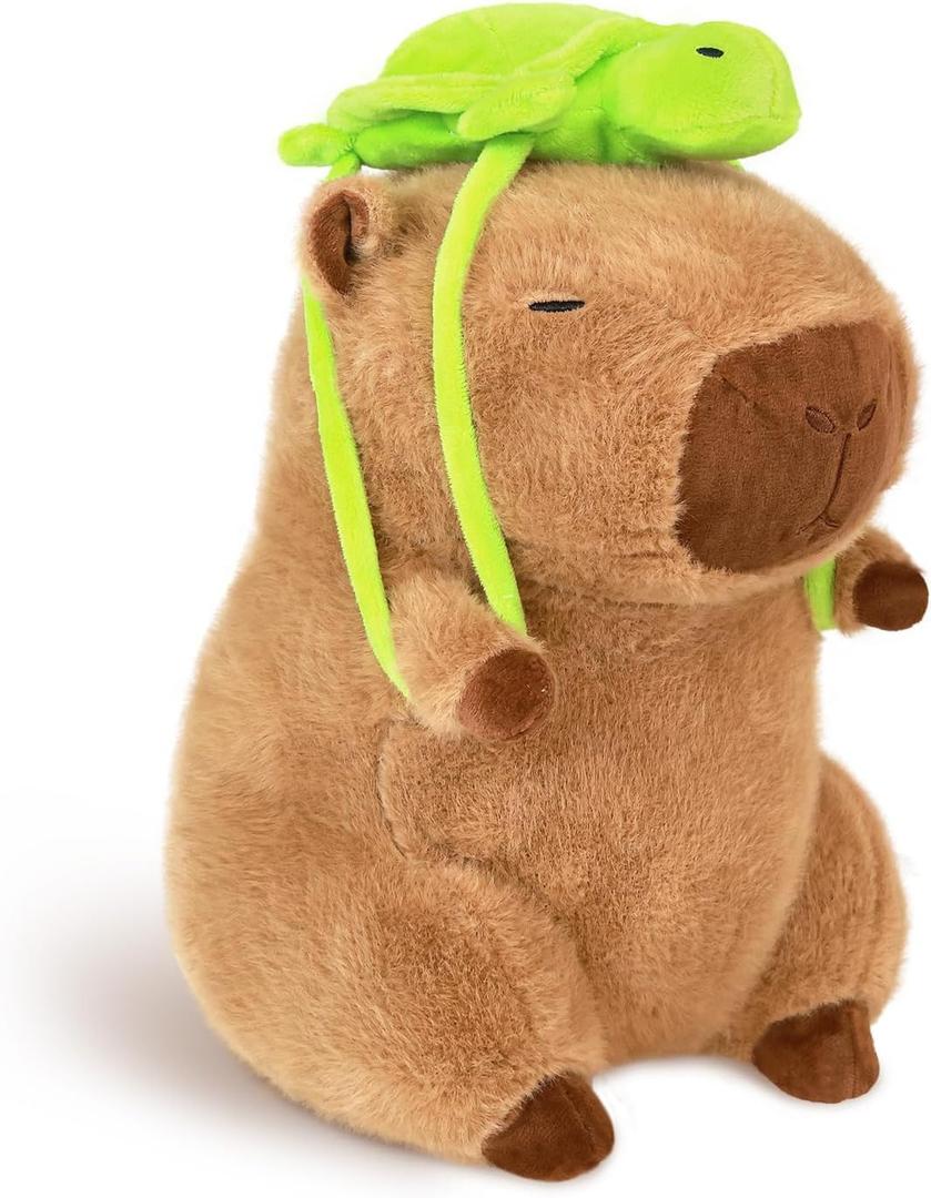 Capybara Plush 11.8 inch with Turtle Backpack Soft Capybara Stuffed Animals Capybara Hugging Gifts Capybara Doll Pillow for Kids Girls Toys (Turtle Capybara Brown 11.8 inch)