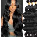 Body Wave Bundles Human Hair 14 16 18 20 Inch Human Hair Bundles 100% Unprocessed Brazilian Virgin Quick Weave 4 Bundle Human Hair Extensions for Black Women Natural Color