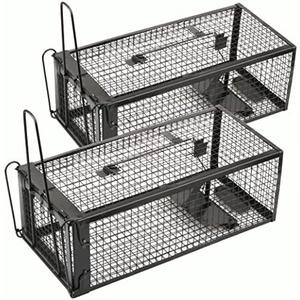Anyhall 2-Pack Rat Traps Humane Live Mouse Vole Chipmunk Trap Cage for Indoors and Outdoors (Black)