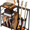 Hosfais Record Player Stand, 3 Tier Guitar Stand for Acoustic, Electric Guitar, Bass Stand, Vinyl Record Storage Up to 200 Albums, Brown Records Shelf for Living Room Bedroom (Rustic Brown)