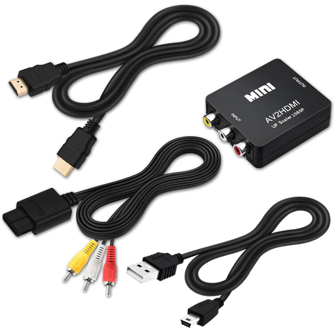 COMeap AV to HDMI Converter, N64 AV Cable for Nintendo 64 / Gamecube/Super Nintendo SNES, RCA to HDMI Converter with USB Power and HDMI 4K Cable, Support TV with RCA or HDMI Input 6FT(1.8M)