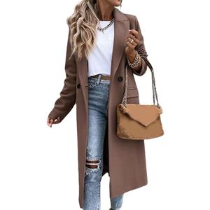 IDEALSANXUN Womens Long Wool Coats Fall Winter Notch Lapel Dressy Peacoat Jackets, Size: X-Large  (Dark Khaki)