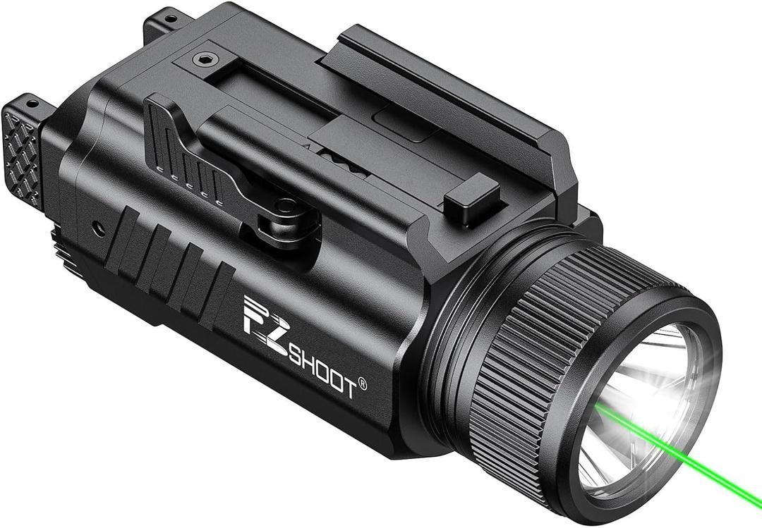 EZshoot 2000 Lumen Pistol Light Laser Combo, Magnetic Rechargeable Green Laser Light Combo with Quick Release Adjustable Slide Rail, Picatinny Flashlight for Home Defense, Hunting