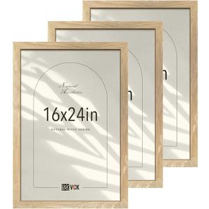 VCK 16x24 Natural Wood Frame for Poster & Picture, Solid Wood Photo Frames 3 Pack, Wall Gallery Frame