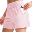 MIER Running Shorts for Women Quick Dry Mid Waisted Athletic Workout Gym Shorts with Mesh Liner, 4 Inch Inseam, 3 Pockets (Pink, S)