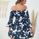 Off Shoulder Ruffle Dress for Women, A-Line Mini Dress with Belt, Fitted Bust Summer Wedding Guest Dress (XL)