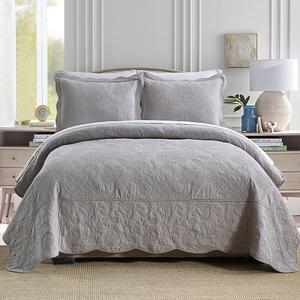 Wistown Cotton Bedspread Quilt Sets, Real Patchwork Bedding Sets with Luxury Floral Paisley Pattern, 3 Pieces Reversible Soft Lightweight Coverlet for All Season, Grey, King Size