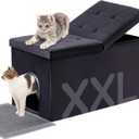 MEEXPAWS Cat Litter Box Enclosure Furniture Hidden Extra Large, Lift Design Lid Velvet Cat Washroom Bench Storage Cabinet | 35.4x19.7x19.7 in | Dog Proof|Urine Proof Inside|Quick Assembly| Easy Clean (Black)