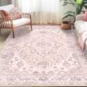 RELEANY Area Rugs 5'x7' Washable Non-Slip, Floral Vintage Distress Print Pattern Medallion Carpet for Living Room Bedroom Dining Room, Pink Greypink Cute