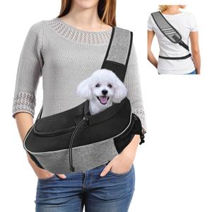 Gloppie Dog Sling Carrier for Small Dogs - Hands Free Pet Carrier, Breathable Mesh Puppy Carrier Bag for Cats and Dogs Up to 10 lbs, Travel & Vet Visits, Grey, Medium