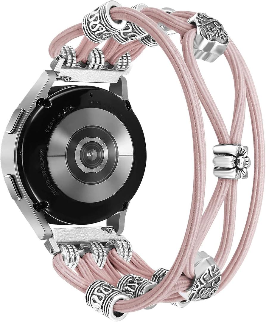 Newlibery Beaded Bracelet Compatible for Samsung Galaxy Watch 7/6/5/4/Active 2 40mm 44mm, 6 Classic 43mm 47mm, 5 Pro 45mm/Watch 4 Classic 42mm 46mm, 20mm Boho Stretchy Strap for Women