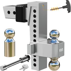 VNN 10 Inch Drop Hitch 2.5 Inch Receiver - Interchangeable 3 Solid Ball Mount 1-7/8", 2", 2-5/16"(18,500 LBS GTW), Heavy Duty Aluminum Adjustable Trailer Hitch with Pads and Locking Sets