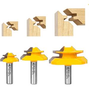 MNA 45 Degree Lock Miter Router Bit 3-Piece Set, for 1/2, 3/4, 1 Cutting Height, 1/2 Inch Shank. Easy to Create Lock Miter Joint
