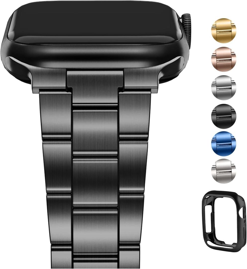 Fullmosa No Tools Needed Compatible Apple Watch Bands for Women Men 41mm 40mm 38mm, Metal Strap with Case for iWatch Series 9 8 7 6 5 4 3 2 1 SE SE2, Black