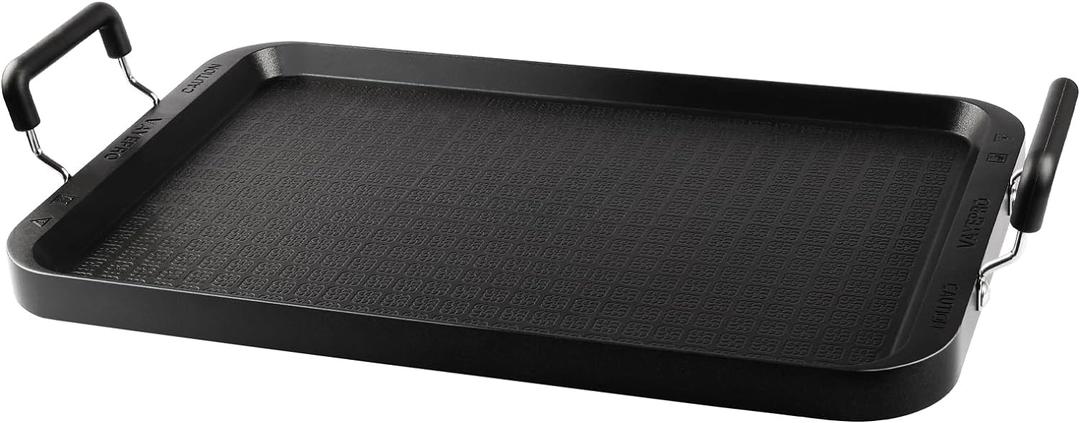 Vayepro Stove Top Flat Griddle, 17 Inch 2 Burner Griddle Pan for Stove Top Grill, Aluminum Pancake Griddle, Non-Stick Top Griddle for Gas Grill, Charcoal Grill Griddle For Outdoor/Camping (16.9" x 10.2" x 1")
