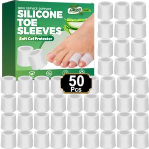 Aheroi Toe Protectors, 50 Count Silicone Toe Sleeves Toe Covers for Women, Big Pain Relief Pinky Toe Protector for Men, Gel Hammer Toe Cover for Cushions Corns Bunion Blisters Toenails Loss