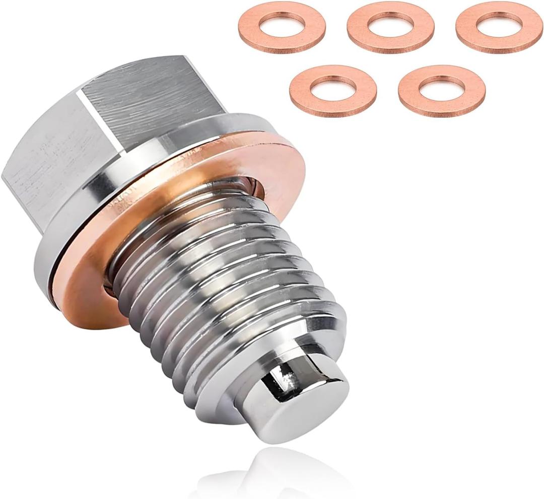 Ziciner M141.5 Magnetic Oil Drain Plug, Aluminum Stainless Steel Sump Drain Nut Bolt with 5 Copper Gaskets, Leakproof Replacement Car Accessories Universal for Most Vehicles