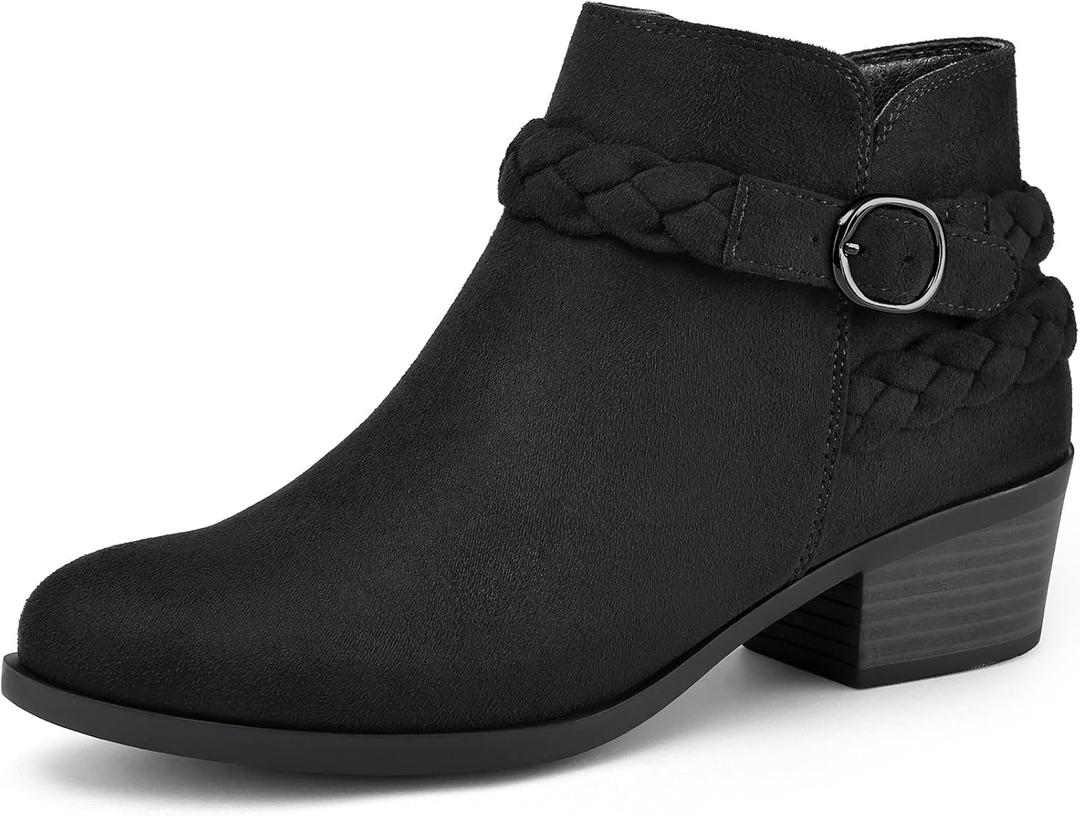 mysoft Women's Ankle Boots Low Chunky Heel Round Toe Wide Width Short Booties Side Zipper (7.5)