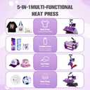 BetterSub 5 in 1 Heat Press Machine 12x15 inch, Industrial-Quality Sublimation Press with 30oz Tumbler Attachment & Curved Hat Plate, 360° Swivel Design for T-Shirts, Vinyl, DTF Film - Purple