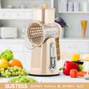 SUSTEAS Rotary Cheese Grater with Handle - Vegetable Shredder with 5 Well-designed Blades & Strong Suction Base,Round Mandoline Slicer & Food Chopper for Kitchen,with Blade Storage Box(Beige)
