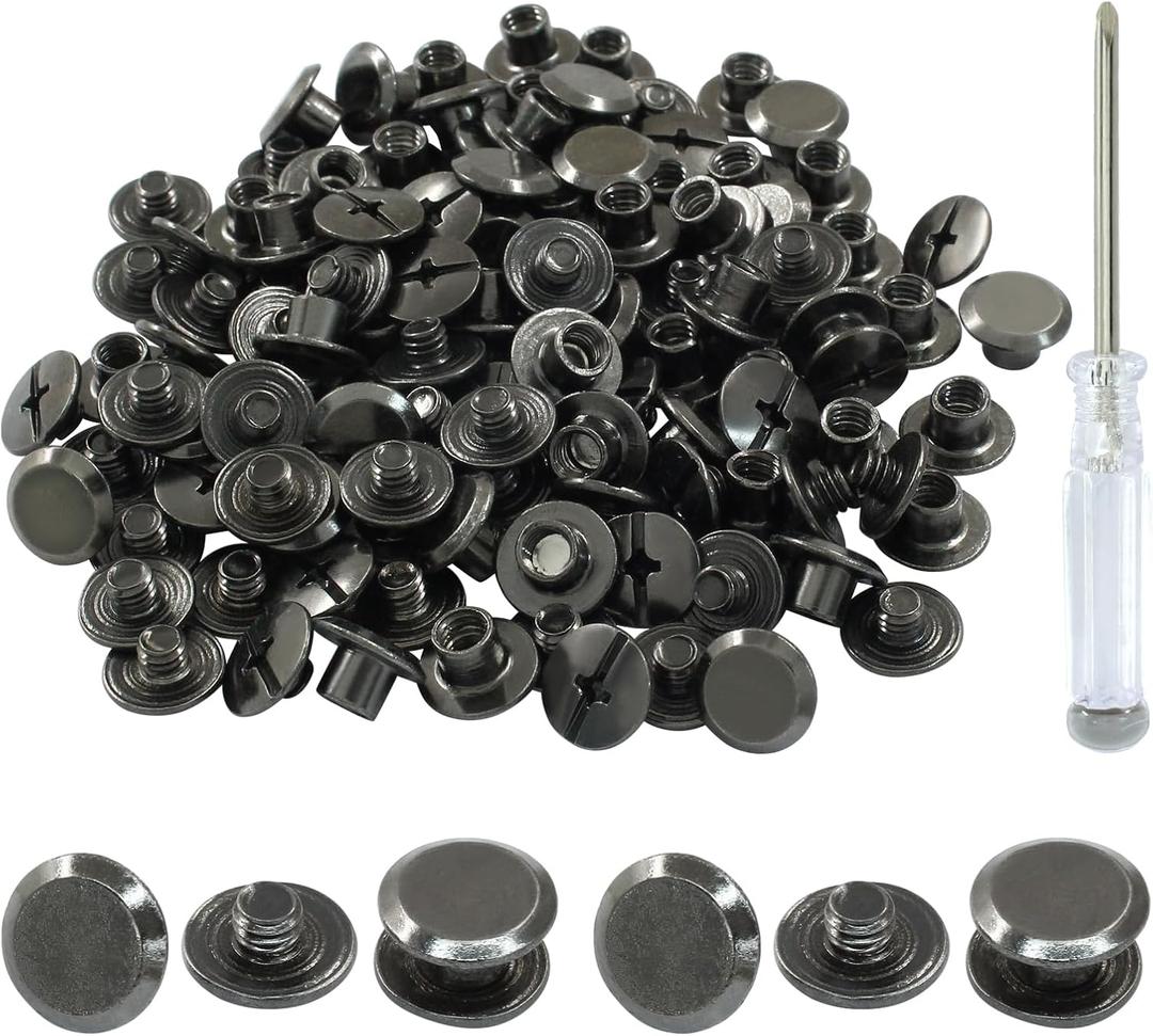 60 Sets Black Chicago Screws, M5*4mm Leather Rivets Screw Rivets Buttons DIY Leather Trim Craft Bookbinding for Decorate Repair Belt Bag Shoes Purse