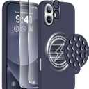 Magnetic for iPhone 16 Plus Case, Compatible with Magsafe, Suction Cup Phone Mount - 2 Screen Protectors - Camera Lens Protector, Silicone Shockproof Protective Phone Cover 6.7", Midnight Blue