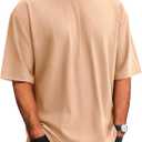 Runcati Mens Casual T-Shirts Short Sleeve Lightweight Oversized Summer Cotton Tee Beach Crew Neck Tops (Medium, Khaki)