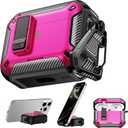 RFUNGUANGO Compatible AirPods Pro 2nd Generation Case with Phone Holder and Compatible Back Magnetic Suction Function, Suitable for AirPods Pro 2 Case, Black + Rose red