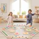 Wooden Balance Beam, Toddlers Balance Board with 6 Numbers Stepping Stones for Kids, Outdoor Indoor Play Equipment - Stepping Stones & Obstacle Course for Toddlers 3+