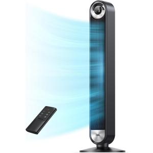 DREO Tower Fan for Bedroom, Upgraded DC 9 Speeds 20dB Ultra-Quiet Floor Fan, 90 Oscillating Fans with 28ft/s Velocity, 12H Timer, Standing Fan, Bladeless Fan Powerful for Home Office Room