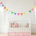 GCQQ Happy Birthday Fabric Banner - 4.2M Colorful Double-Layer Cotton Bunting Floral Pennant Nursery Garlands with 14PCS Triangle Flags & Tassels for Kids Boys Girls Baby Shower Birthday Party Decor (Bright Rainbow)