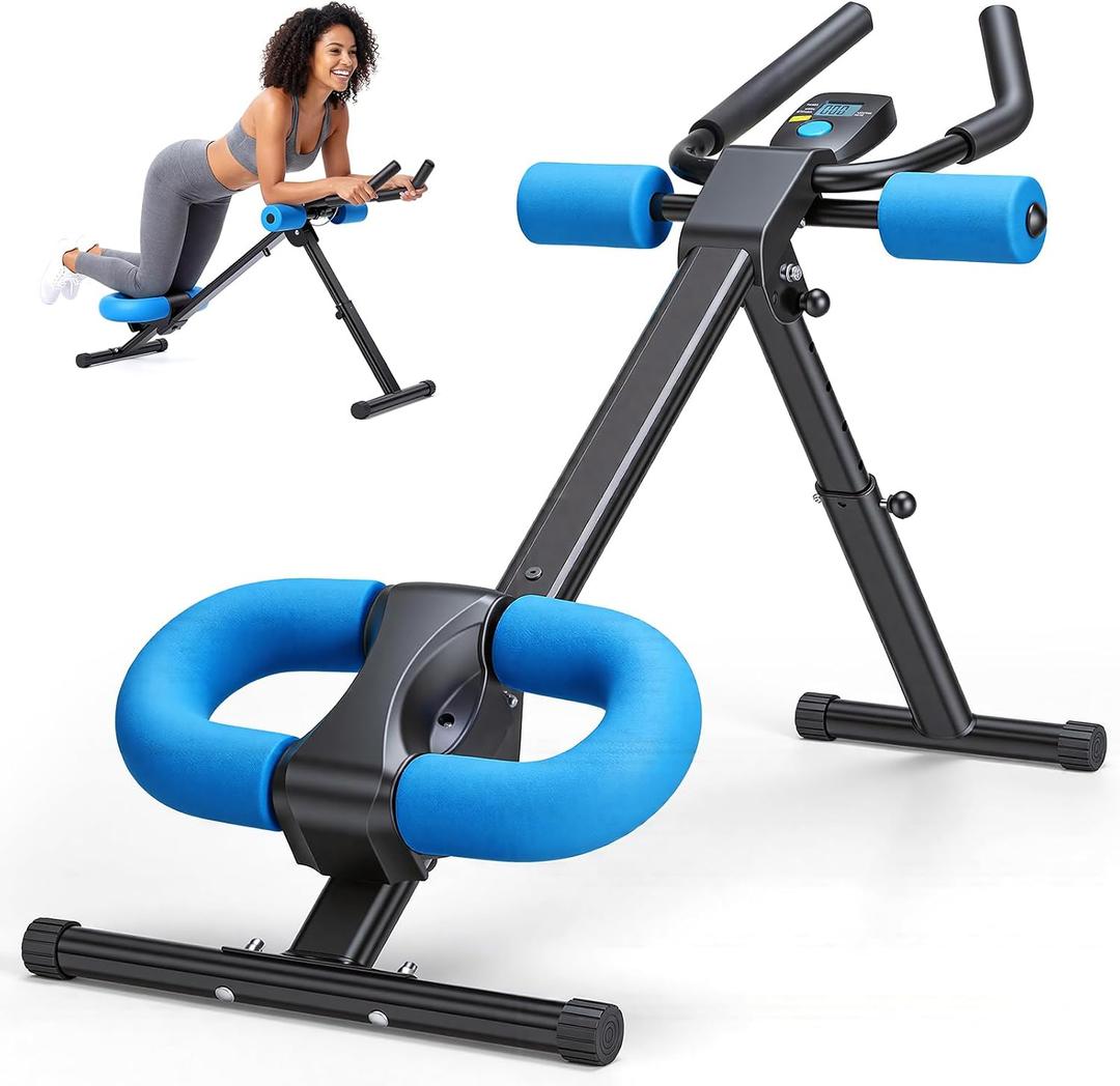 OLIXIS Ab Machine, Ab Workout Equipment for Home Gym, Adjustable Abdominal Trainer for Stomach Workout, Foldable Core Strength Exercise Machine with 440LBS, LCD Display, Knee Protection, Blue