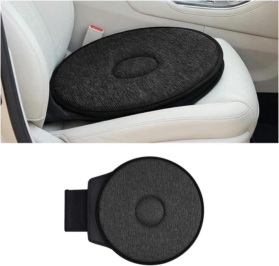 360 Degree Swivel Car Seat Cushion, Round Rotating Non Slip Vehicle Chair Pad for Elderly Support, Portable Removable Automotive Interior Seat Assist Pad, Universal for Sedan RV Truck (Black)