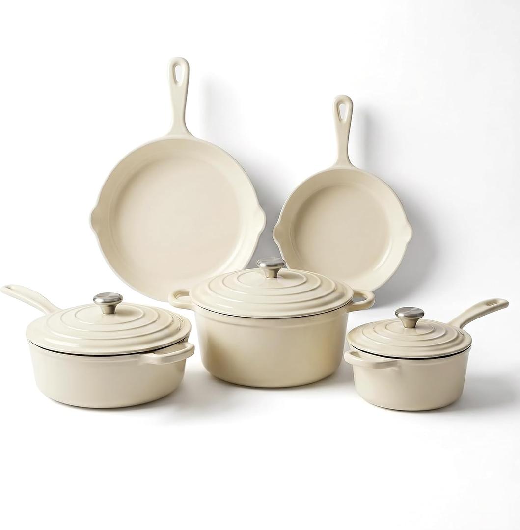 QuliMetal 5-Piece White Enameled Cast Iron Cookware Set, White 5PC-D