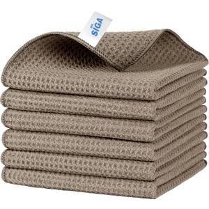 MR.SIGA Waffle Pattern Cleaning Cloths, Reusable Absorbent Microfiber Cleaning Towels, Ultra Soft Microfiber Kitchen Cleaning Rags, 6 Pack, Sandy Brown, 12.6 x 12.6 inch