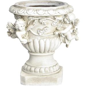 Sungmor Garden Cherub Urn Planter, Lovely Resin Angel Statue Flower Pots, Vintage European Style Planter, Rustic White Whimsy Fairy Decorative Plant Pot, Beautiful Pot for Indoor Outdoor Flowers (Roman Column)