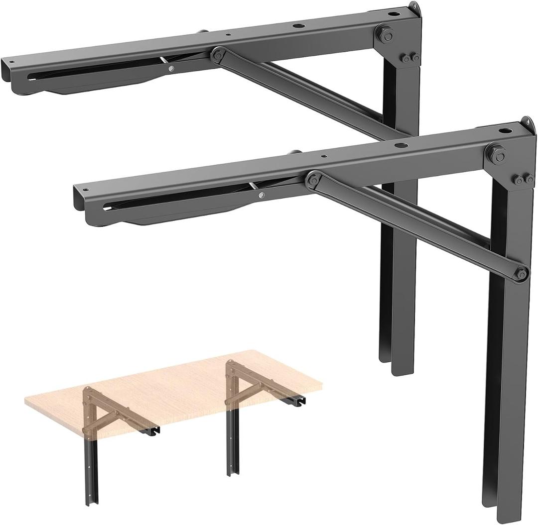 WALMANN Heavy Duty 18" Folding Shelf Brackets, Wall-Mounted Collapsible Brackets for Workbench/Table, 550 lbs Capacity, Space-Saving Hinges for Garage, Kitchen, Laundry(No Board)