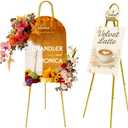57"–42" Height Adjustable Gold Easel Stand for Signs, 4 Display Modes, Stable at Any Position with 4 Hooks – Perfect Welcome Sign Stand, Heavy Duty Easel Stand for Wedding Sign, Parties, Art & Events