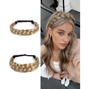NAISIER Braided Hair Headband 2 Pcs Chunky Wide head bands for women's Hair Plaited Headband High Elasticity Braids for women(Mix Blonde)