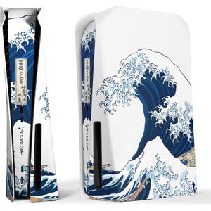 eXtremeRate eXcover The Great Wave Top Bottom Cover Compatible with ps5 Console Disc Edition, Replacement Faceplate Backplate Shell Skin Compatible with ps5 Disc Version Console