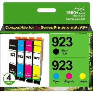 Compatible Ink Cartridges Replacement for HP 923 Ink Cartridges, (Without Chip) 4-Pack Black Cyan Magenta Yellow, Work for OfficeJet Pro 8120e 8125e 8130e 8135e 8138e 8139e Printers