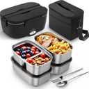 Heated Lunch Box,120W Electric Lunch Box for Adults with 1.5L 304 Stainless Steel Container, 12V/24V/110V Lonchera Elctrica Porttil for Travel,Work,Car,Truck (Pure Black, 1.5L x 4)