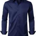 JEMITOP Men's Stretch Wrinkle Free Dress Shirt Formal Prom Wedding Long Sleeve Button Down Shirts (Medium, Navy)