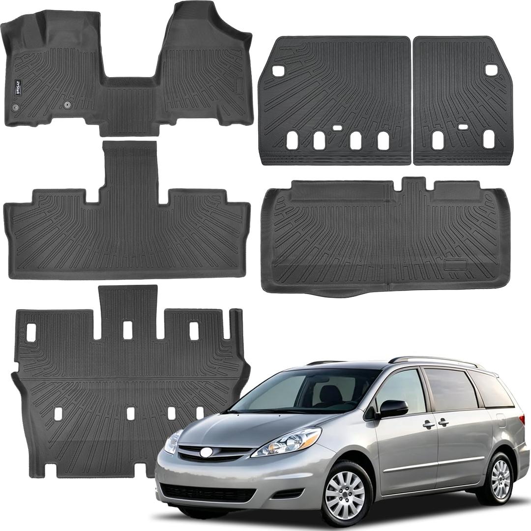 Floor Mats for Toyota Sienna 2004-2010 Full Set All-Weather Protection Durable TPE,Anti-Slip Cargo Liner and Backrest Mat, Floor Liner Accessories