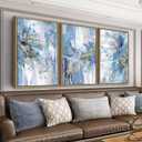 arteWOODS Abstract Framed Wall Art - Blue Gold Splashes Canvas Pictures Wall Decor Modern Dynamic Painting Artwork Prints for Living Room Bedroom Home Decor 24 x 16in * 3 Natural Wood Frame