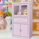 Mini Cabinet for Desk, Cute Small Locker for Girls, Metal Desktop Organizer with Drawer, Mini Cabinet for Miniature Display, Accessories Organizer for Desktop, Pink