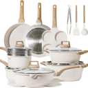 CAROTE 21Pcs Pots and Pans Set, Nonstick Cookware Sets, White Granite Induction Cookware Non Stick Cooking Set w/Frying Pans & Saucepans(PFOS, PFOA Free) (21 Piece, Cream White)