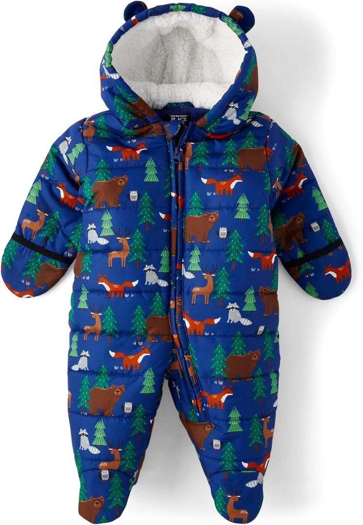 The Children's Place unisex-baby And Newborn Fleece Hoodie Zip Front Bunting Snowsuit (0-3 Months, Galactic)