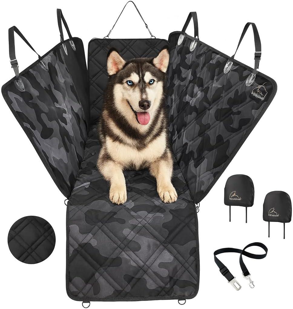 Meadowlark Dog Car Seat Cover, X-Large Heavy Duty Pet Seat Cover for Back Seat, Extra Padded Non-Slip Dog Hammock, Water-Resistant Back Seat Protector for Cars Trucks and SUVs (64 W x 60" L) (Gray Camo)