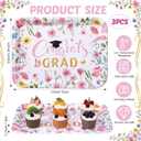 Vesici 3 Pcs Pink Wildflower Graduation Serving Trays 13 x 10 Inch Floral Class of 2026 Congrats Grad Melamine Platters Reusable Rectangular Serving Dishes for Food Snack Fruit 2026 Grad Party Decor
